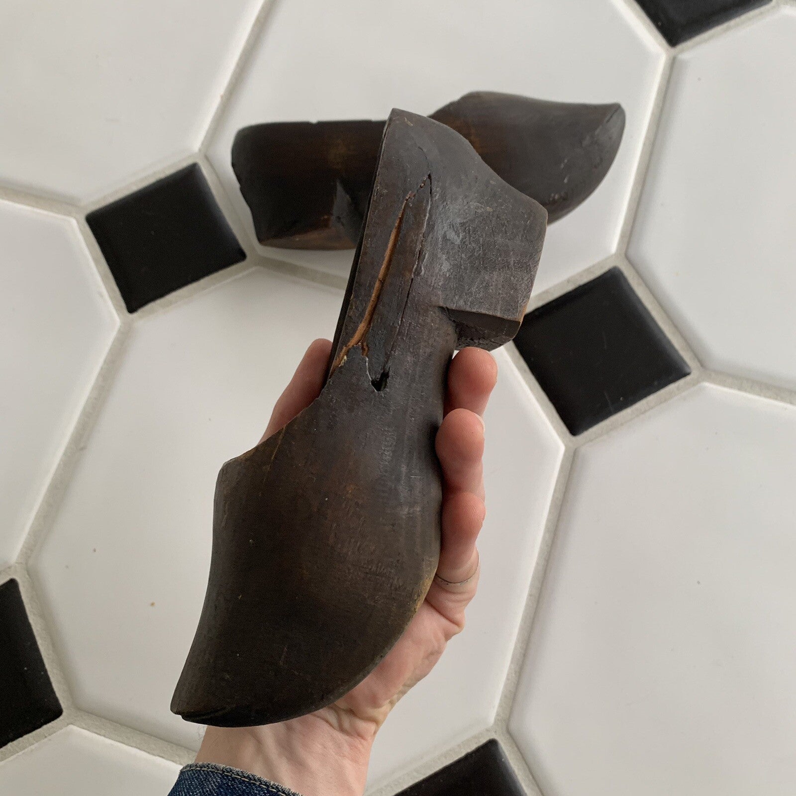 Antique Primitive Early Carved Wood Pair Clogs Shoes 1919 France Dutch Slippers