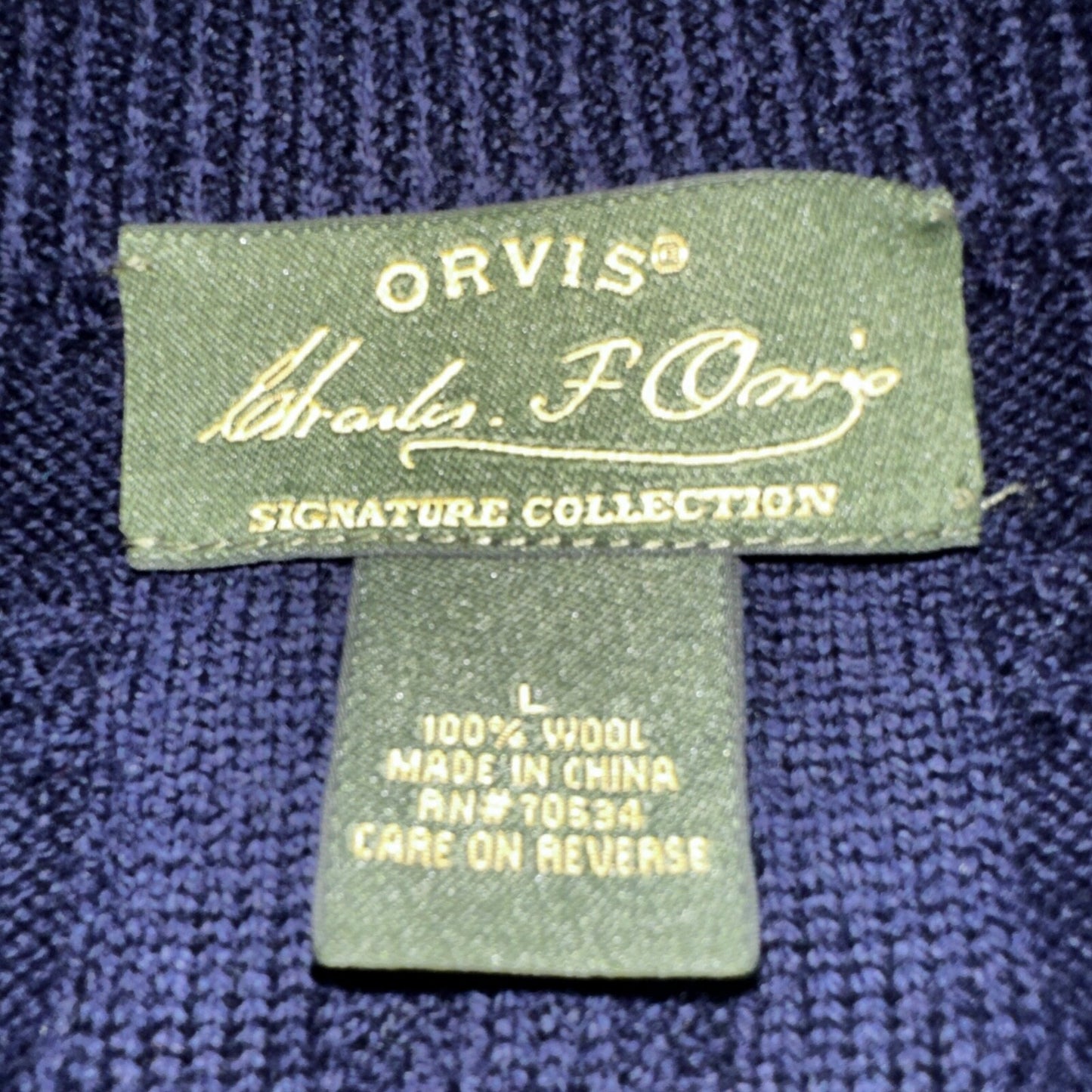 Orvis Men Large L Signature Collection SCG 100% Wool Blue Vest EUC Navy