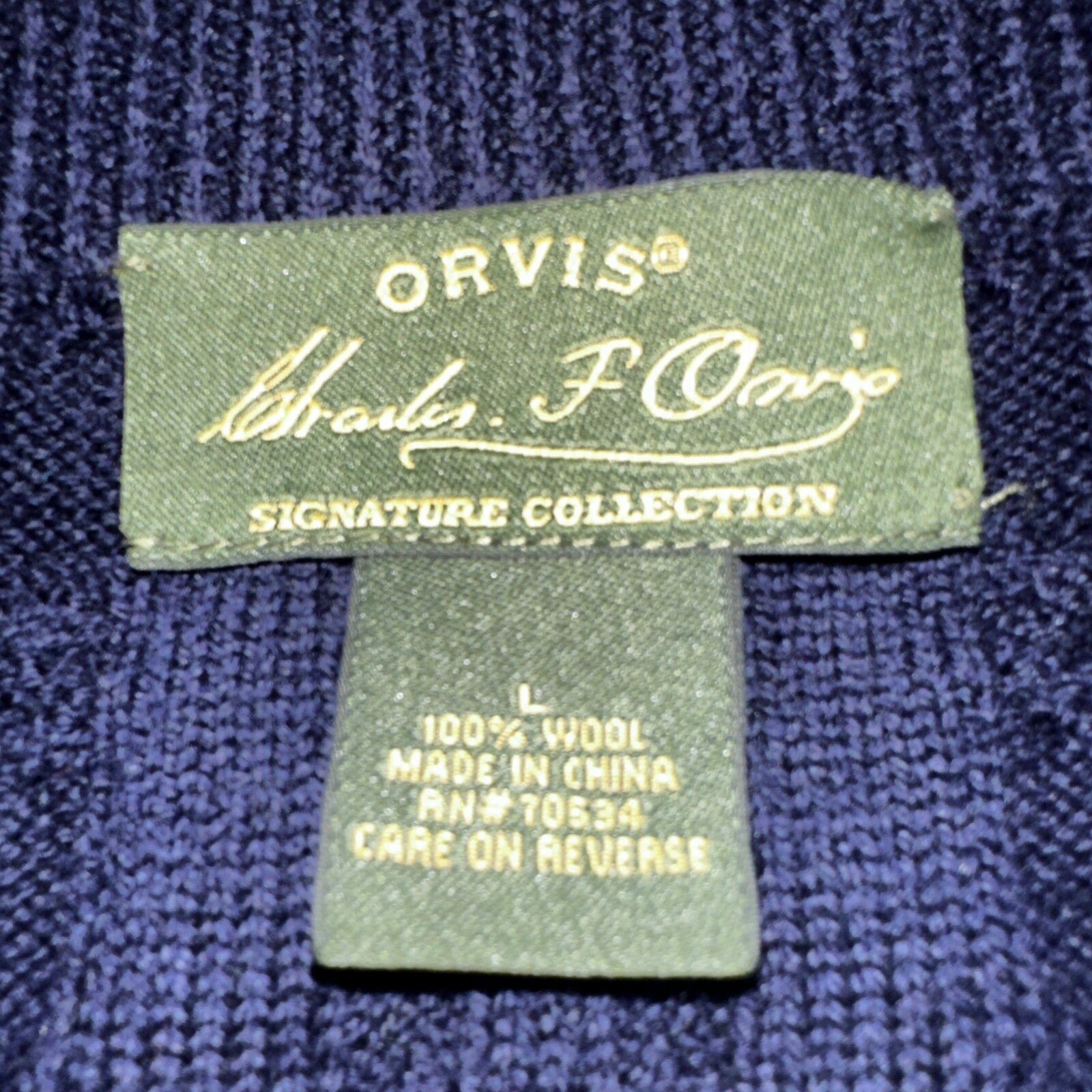 Orvis Men Large L Signature Collection SCG 100% Wool Blue Vest EUC Navy