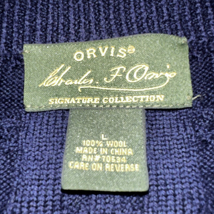 Orvis Men Large L Signature Collection SCG 100% Wool Blue Vest EUC Navy