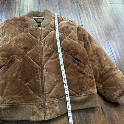 VTG 90s Eddie Bauer Jacket Brown Genuine Suede Leather Goose Down Bomber RARE