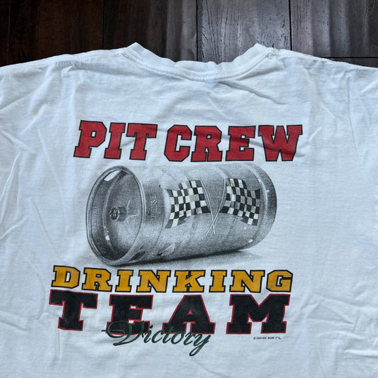 Pit Crew Drinking Team Funny VTG T Shirt Beer Budweiser Sports Racing Cars 2XL