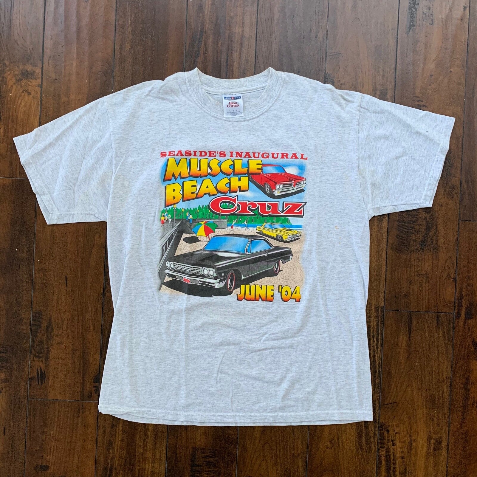 Muscle Beach Cruz Cars Vintage T Shirt June 2004 Y2K Nascar Racing Oregon Old