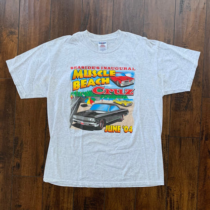 Muscle Beach Cruz Cars Vintage T Shirt June 2004 Y2K Nascar Racing Oregon Old