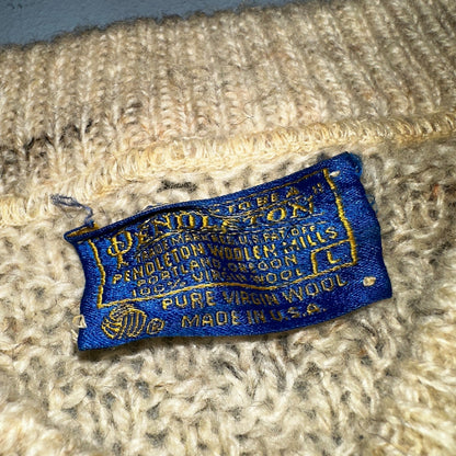 Pendleton VTG Womens V Neck Pullover Wool Sweater Ivory 1970s 70s L Fisherman