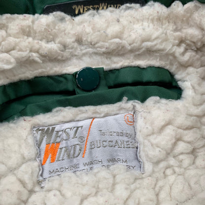 VTG West Wind Buccaneer 70s Sherpa Satin Bomber Jacket Green Broken Zip Oregon
