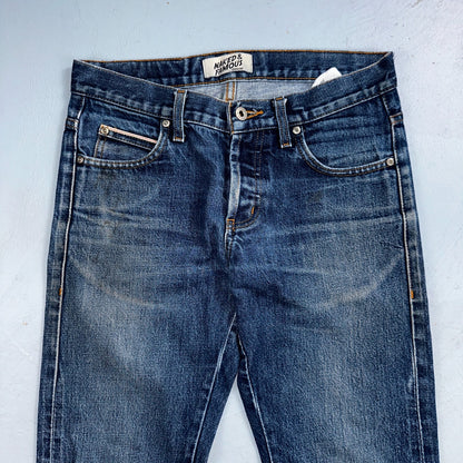 Naked & Famous Jeans Mens 30x36 Blue Dirty Fade Selvedge Denim Skinny Guy