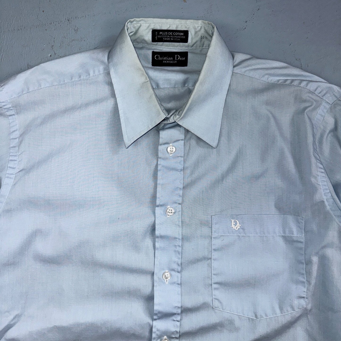 Christian Dior Vintage Men's 16.6 Monsieur Button Down Dress Shirt Blue