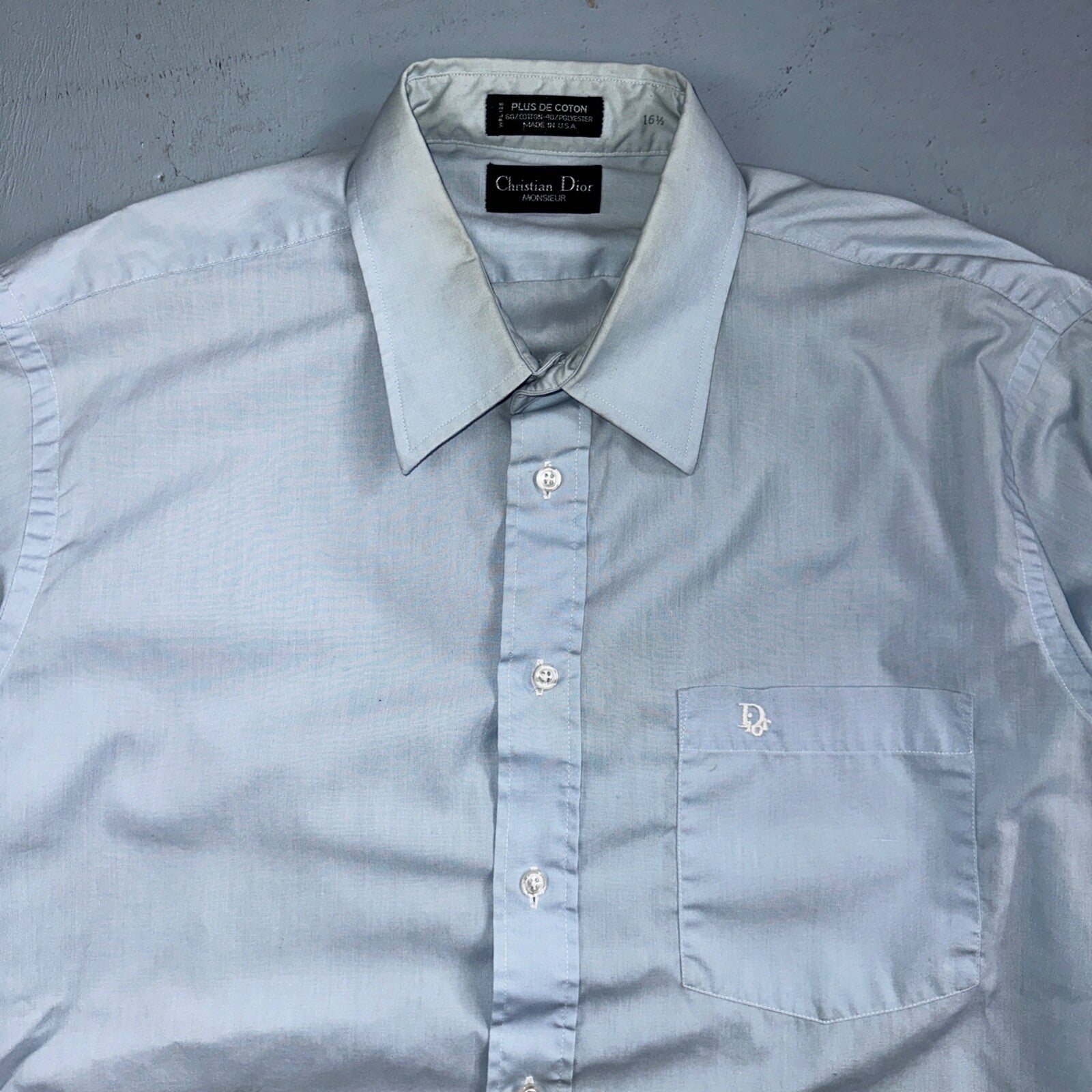 Christian Dior Vintage Men's 16.6 Monsieur Button Down Dress Shirt Blue