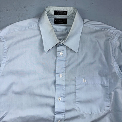 Christian Dior Vintage Men's 16.6 Monsieur Button Down Dress Shirt Blue