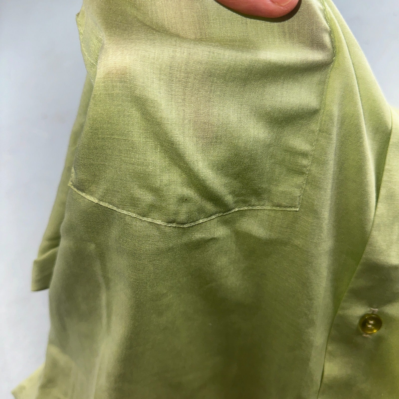 1960s Habands Green Short Sleeve Button Down Shirt Rockabilly Drip Dry Summer