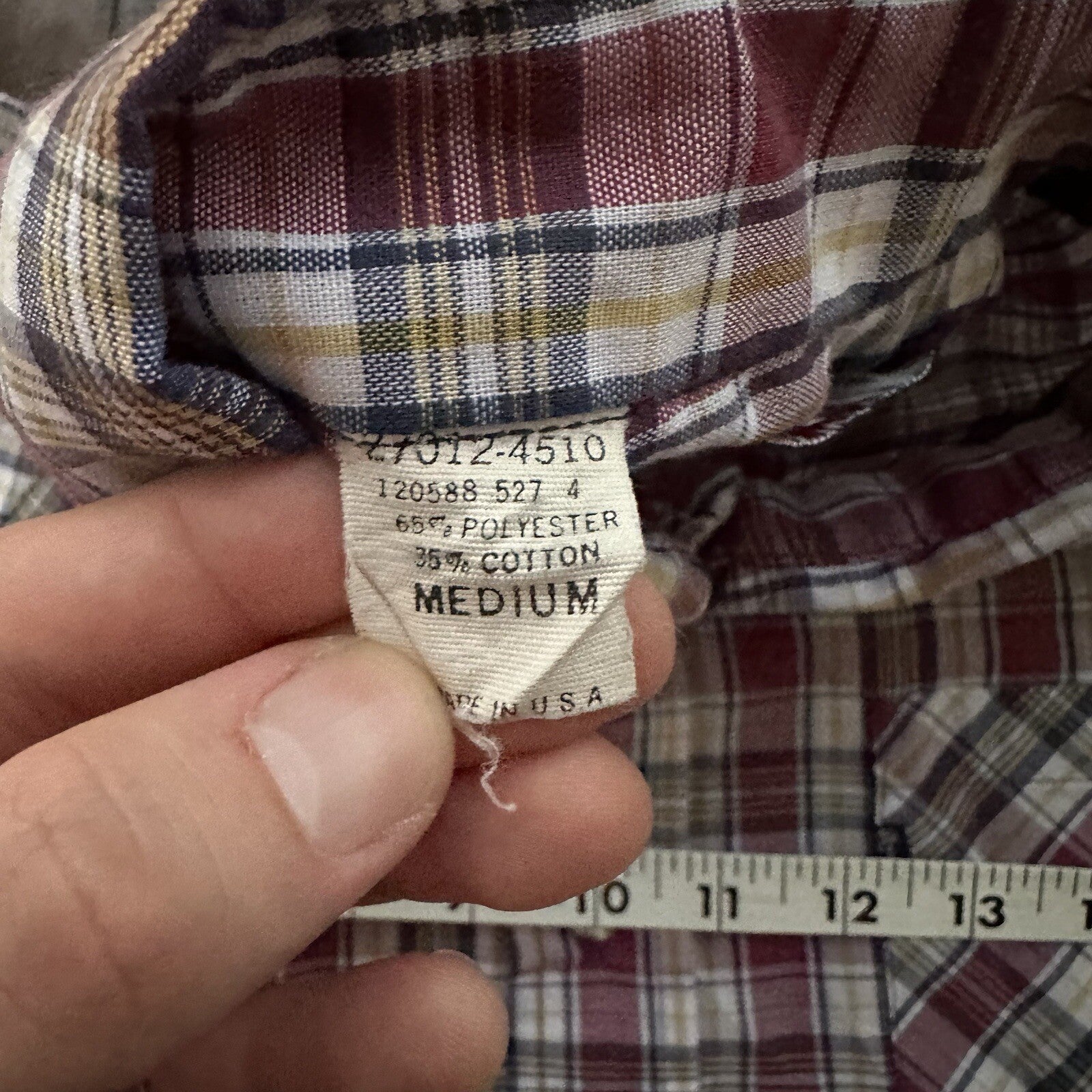 Vintage 70s Levis Mens Shirt M Tapered Fit blue Red Plaid Button Up 80s Big E