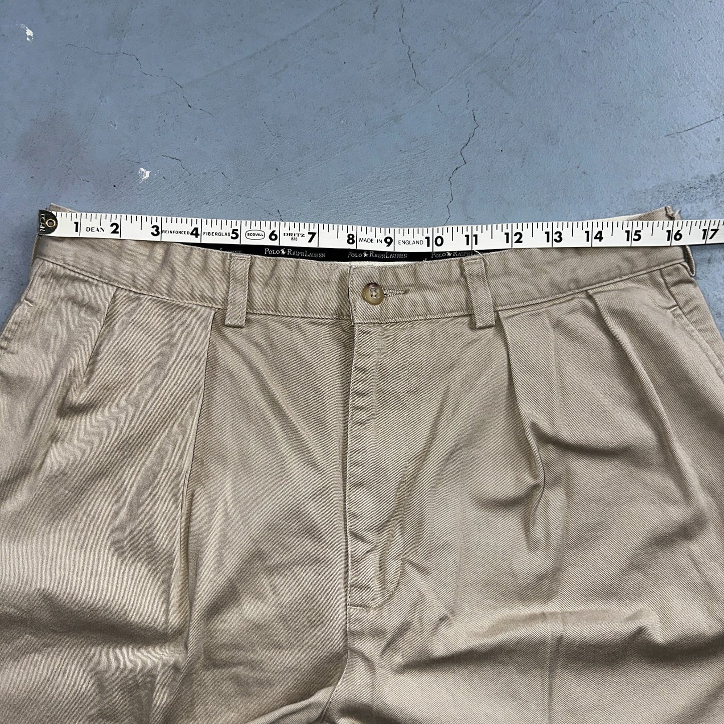 Polo Ralph Lauren Chino Pleated Shorts Mens 34 Beige Khaki 100% Cotton Vintage