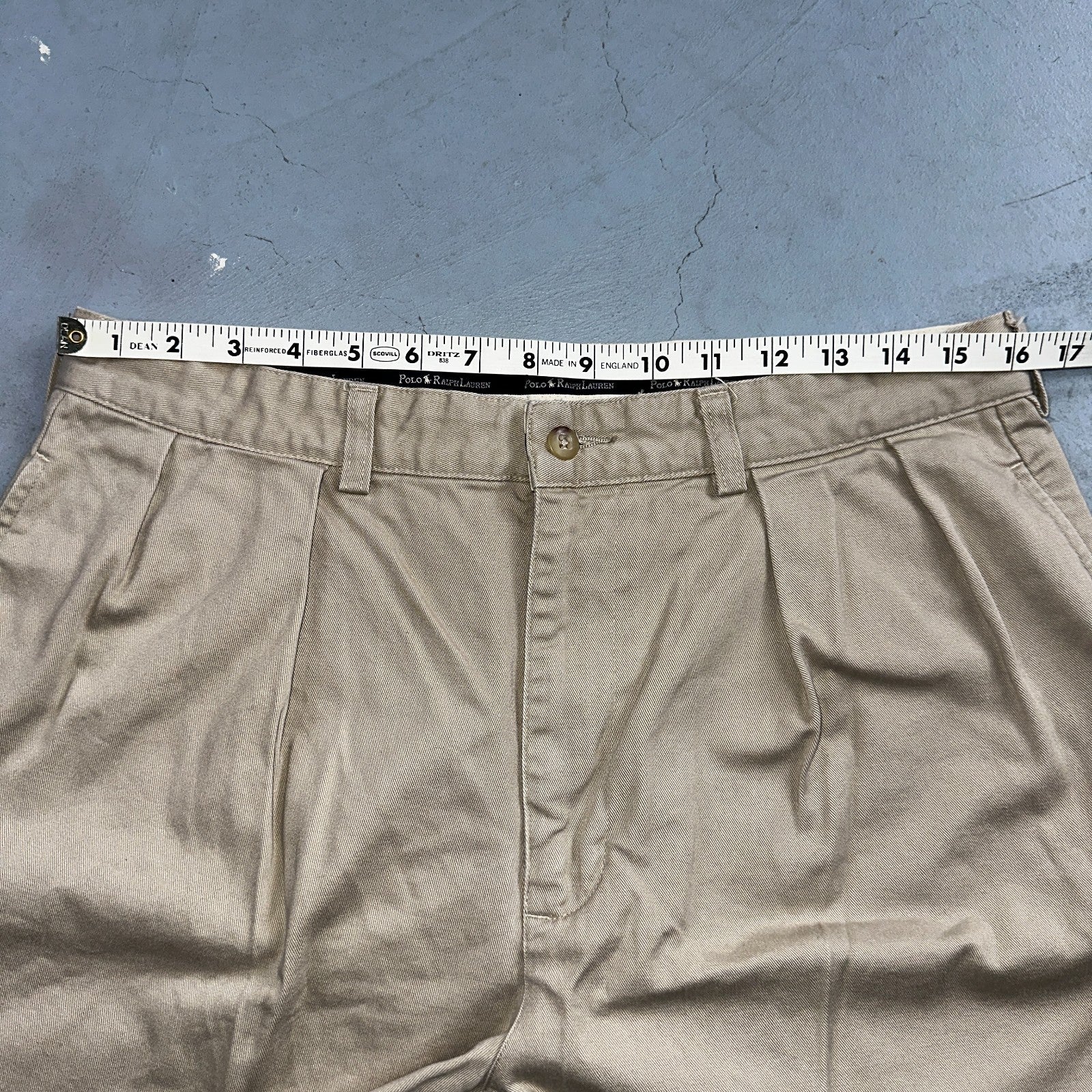 Polo Ralph Lauren Chino Pleated Shorts Mens 34 Beige Khaki 100% Cotton Vintage