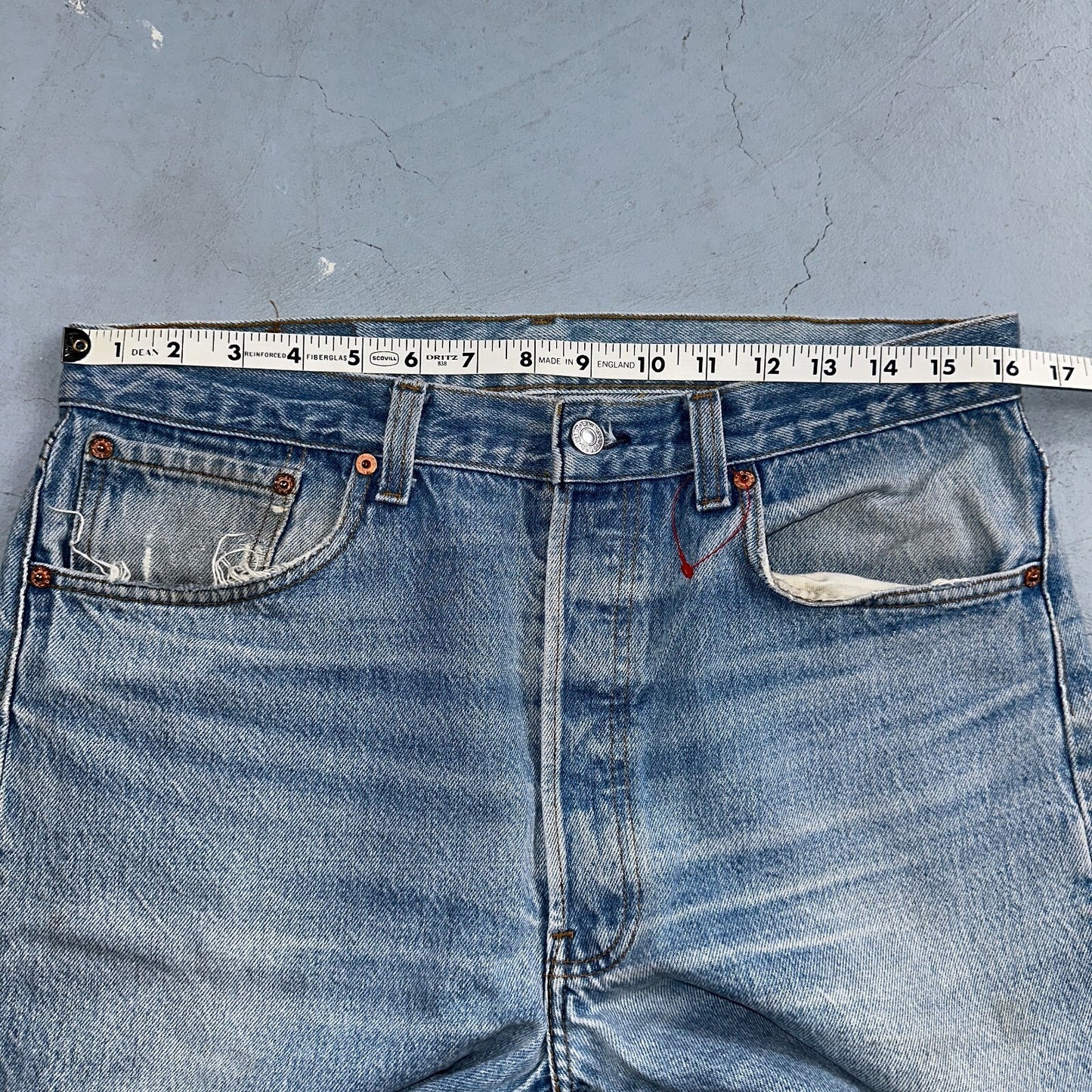 Levis 501 Vintage 90s USA XX Straight Leg Jeans Blue Light Wash 35x36 Act 32x27