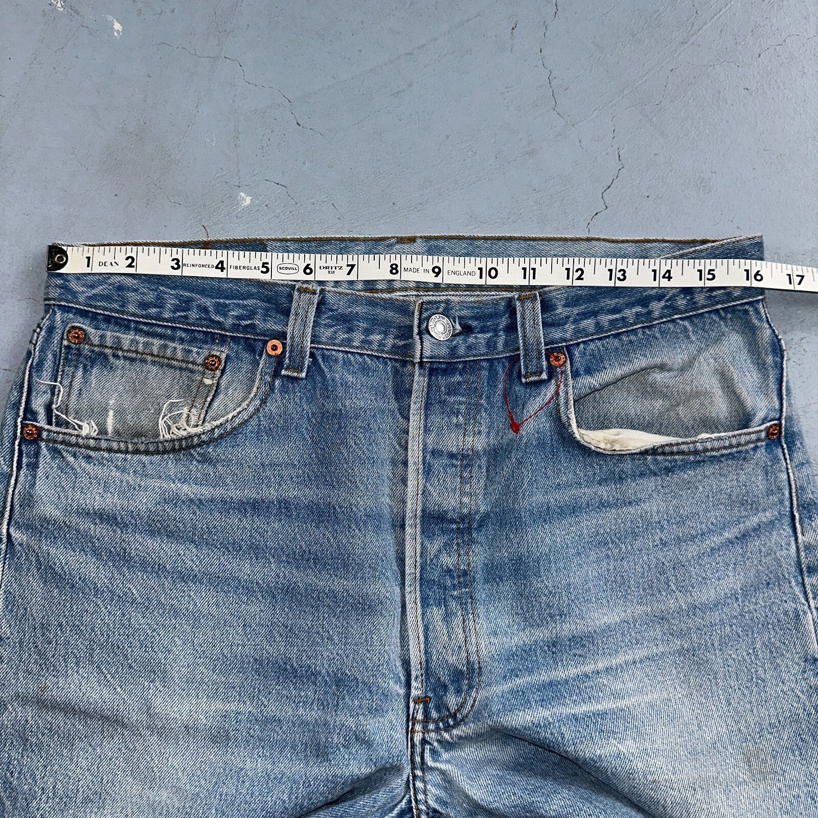 Levis 501 Vintage 90s USA XX Straight Leg Jeans Blue Light Wash 35x36 Act 32x27