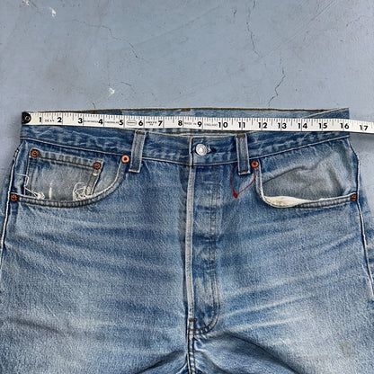 Levis 501 Vintage 90s USA XX Straight Leg Jeans Blue Light Wash 35x36 Act 32x27