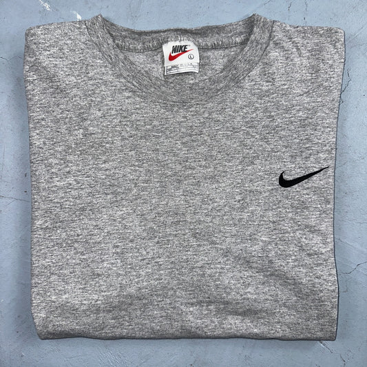 Nike 90s White Tag Basic VTG T Shirt Gray Simple Center Side Swoosh Gym USA