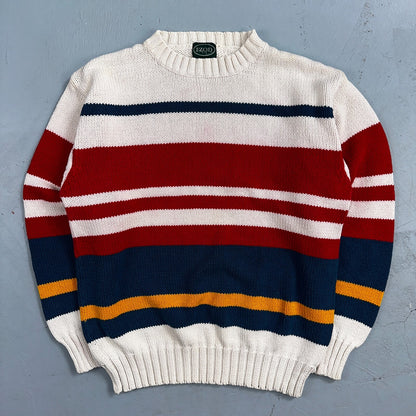 Izod VTG Sweater Mens L Striped Nautical Fisherman Yacht Club 80s 90s Geometric