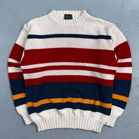 Izod VTG Sweater Mens L Striped Nautical Fisherman Yacht Club 80s 90s Geometric