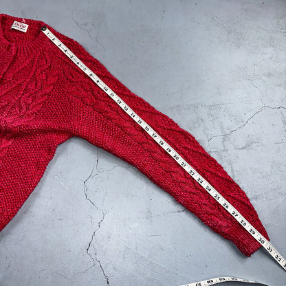 Vintage Orvis Sweater Cardigan Womens Pink Wool Cable Knit Chunky Vermont 90s