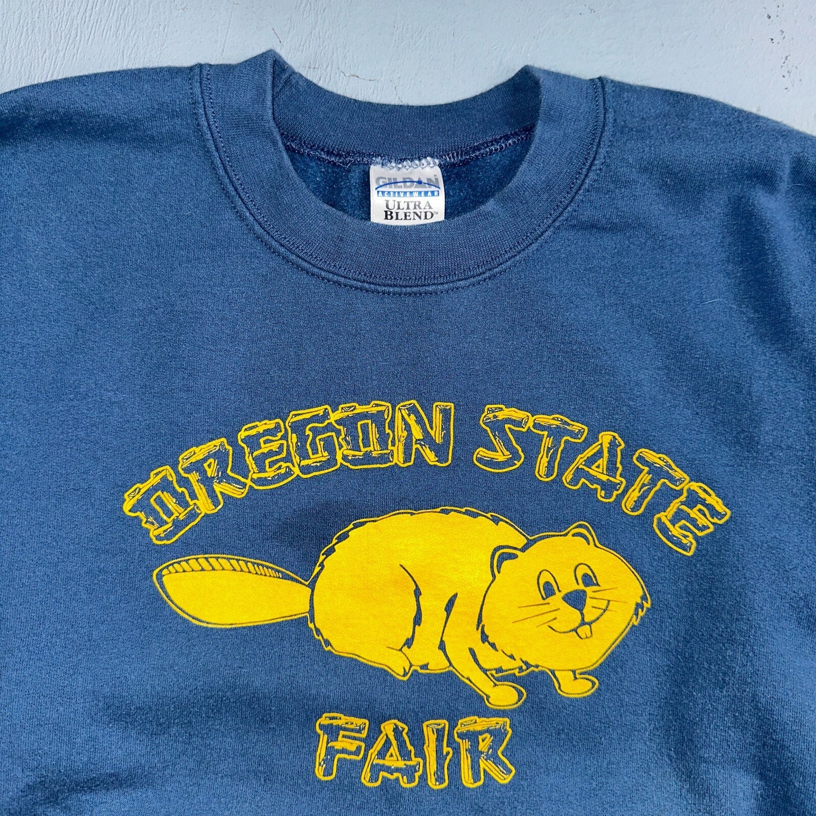 Oregon State Fair Beavers VTG Crew Neck Sweatshirt Gildan M Navy Blue OSU Y2K