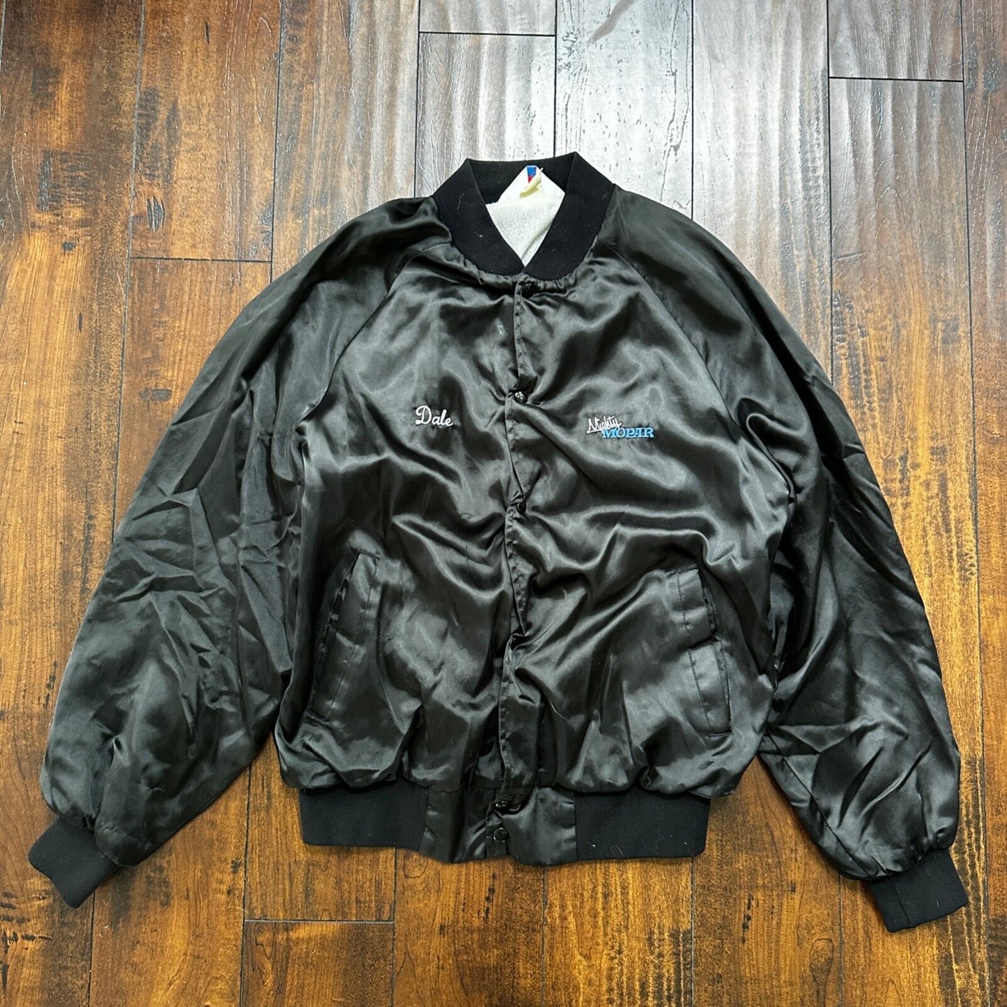 VTG 80s GTX Plymouth Satin Bomber Jacket USA West Ark Rare 90s White