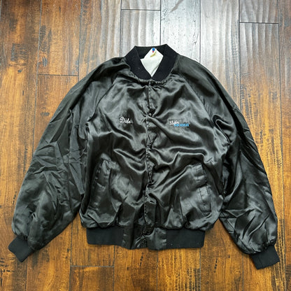 VTG 80s GTX Plymouth Satin Bomber Jacket USA West Ark Rare 90s White