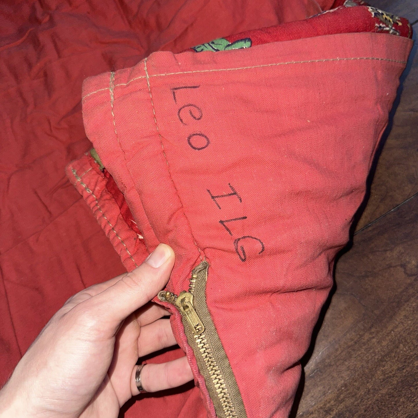 Vtg Sleeping Bag Canvas Red Duffle Bag USA Bell System Talon 1940s 40s 50s WWII