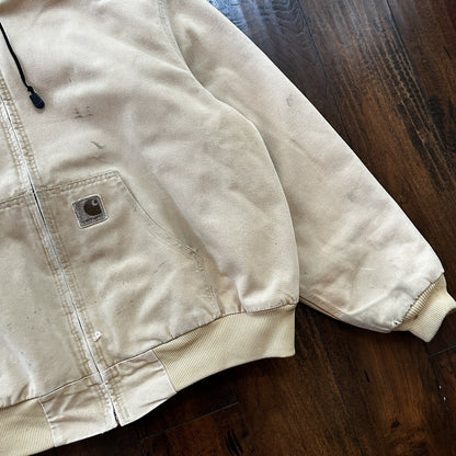 VTG 90s Carhartt Hooded Quilted Lined Tan Duck Canvas Jacket JQ295 2XL