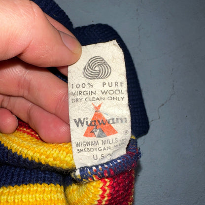 Vintage Wigwam Wool Balaclava Ski Mask USA 100% Virgin Wool Red Yellow Stripe