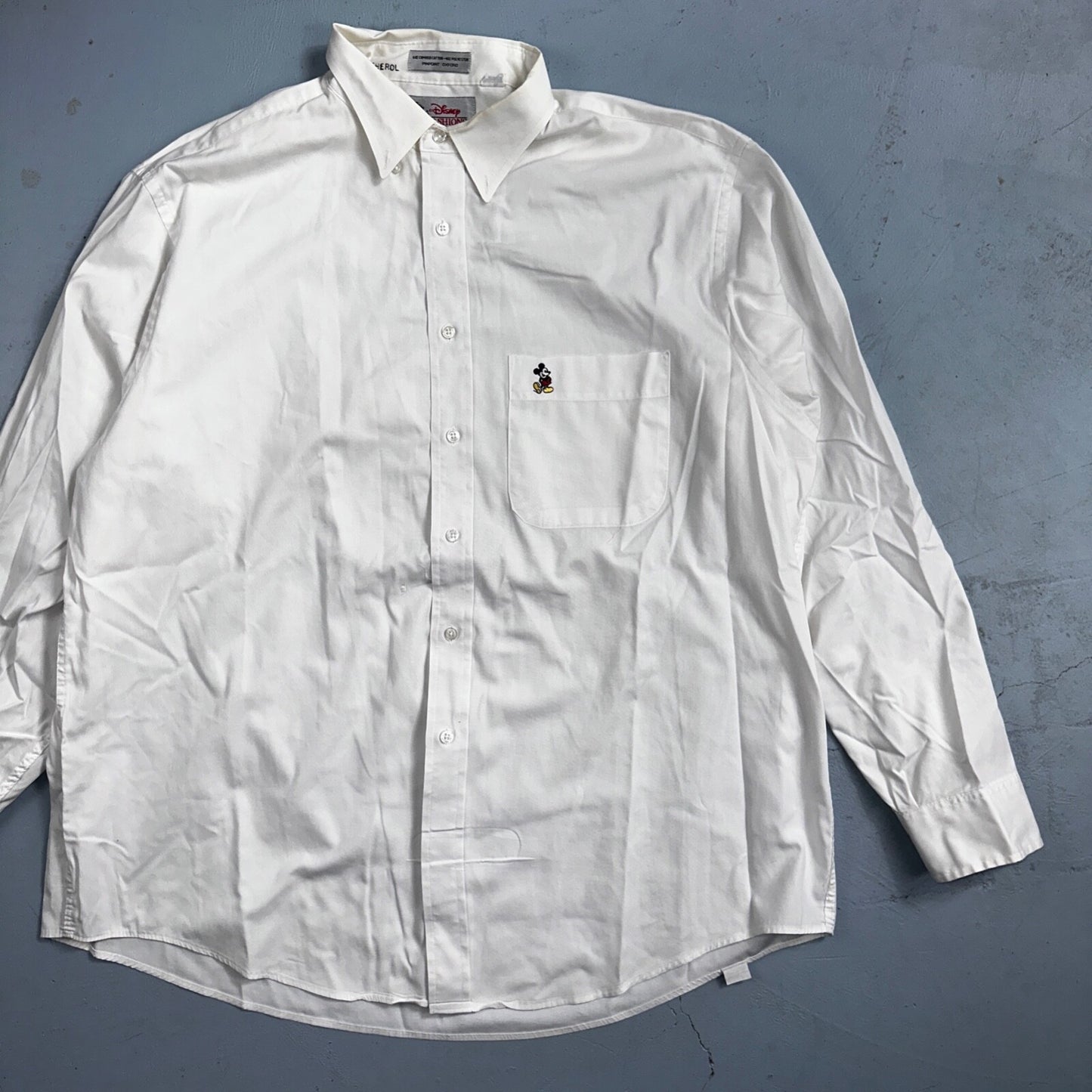Disney Fashions Pure White VTG Pinpoint Oxford Button Dress Shirt Mens 17