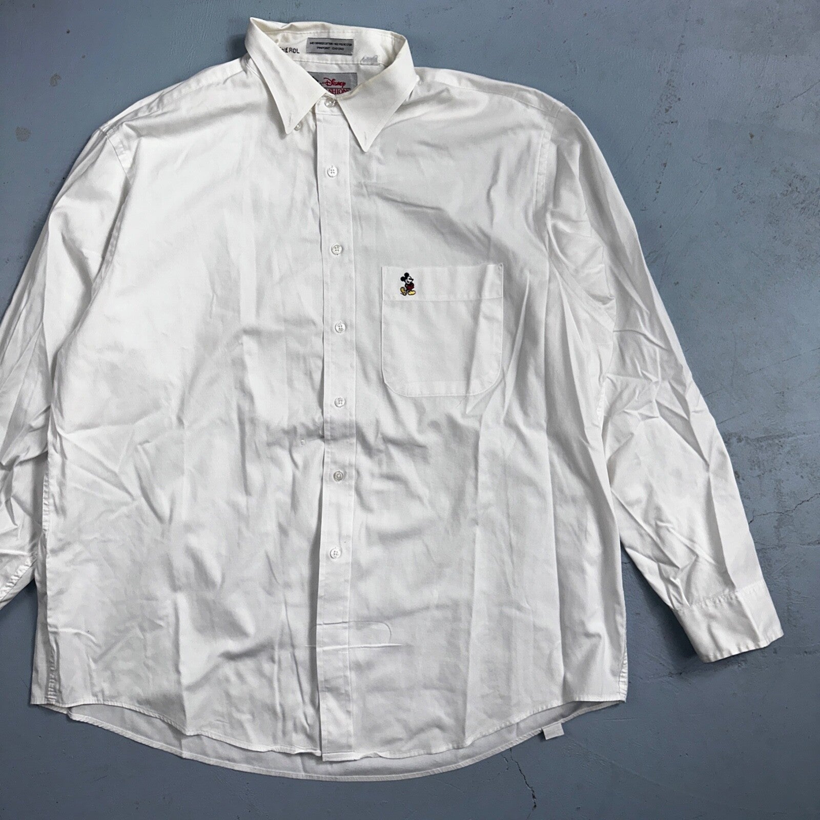Disney Fashions Pure White VTG Pinpoint Oxford Button Dress Shirt Mens 17