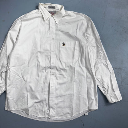 Disney Fashions Pure White VTG Pinpoint Oxford Button Dress Shirt Mens 17