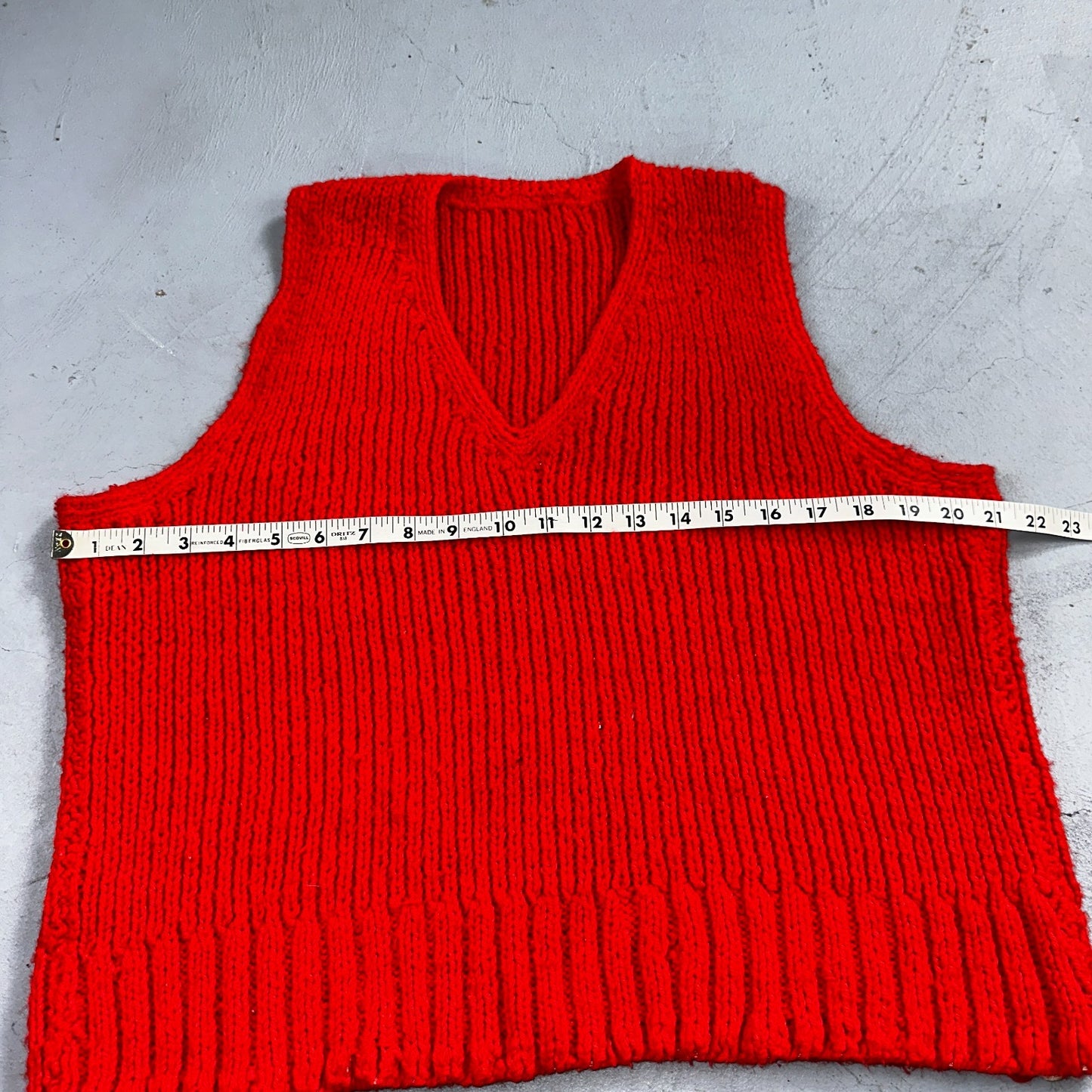 VTG Red Vest Knitted Sleeveless Sweater Pullover Handmade Knit 70s 1970s