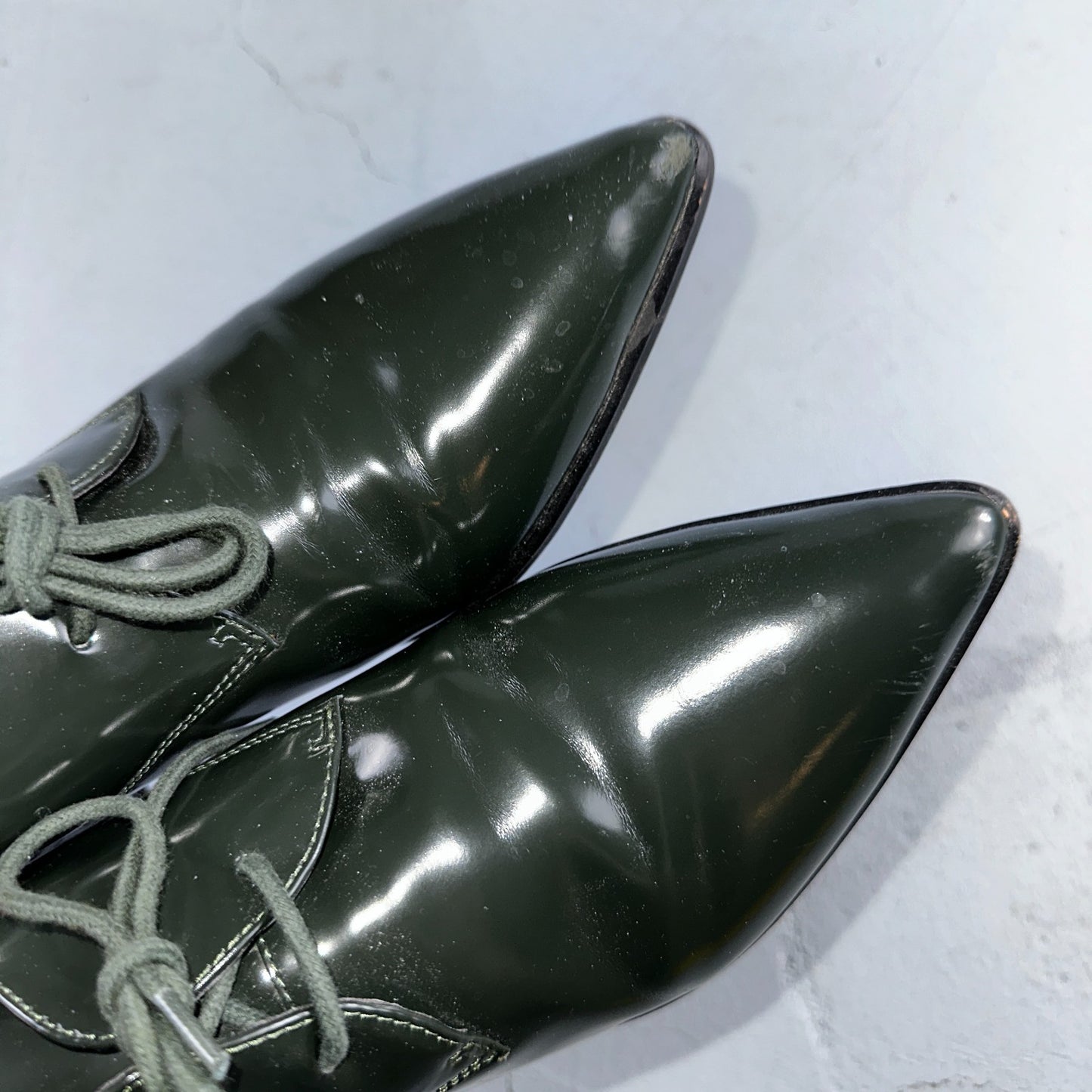 Marc Fisher Women's 10 Green Patent Leather Dress Shoes Boots Heel LACE MLETTA