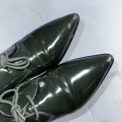 Marc Fisher Women's 10 Green Patent Leather Dress Shoes Boots Heel LACE MLETTA