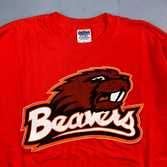 Oregon Beavers Y2K Orange VTG T Shirt College Gildan 2XL Corvallis School Mascot