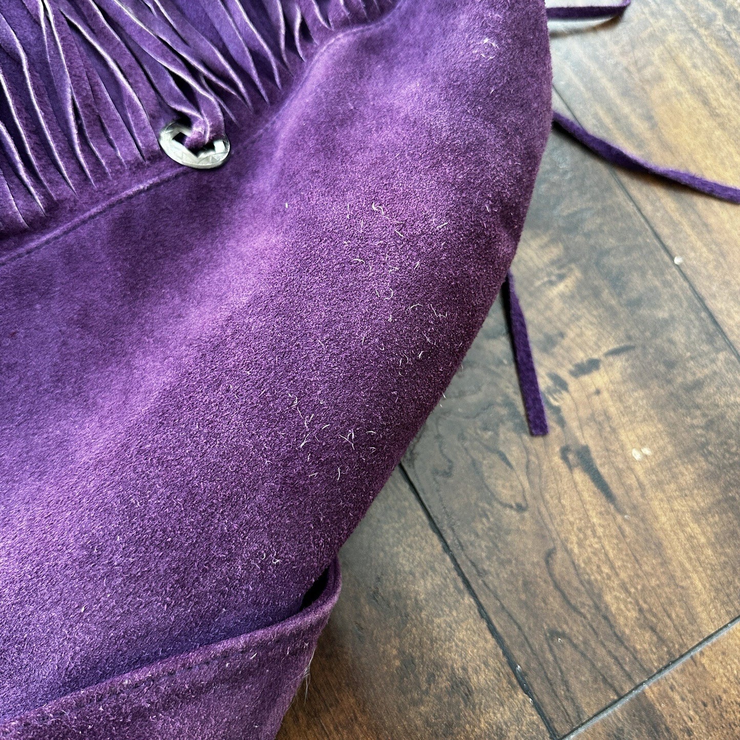 VTG Yearbook 1980s Suede Leather Jacket Purple Tassels Cowgirl Cowboy 80s 70s