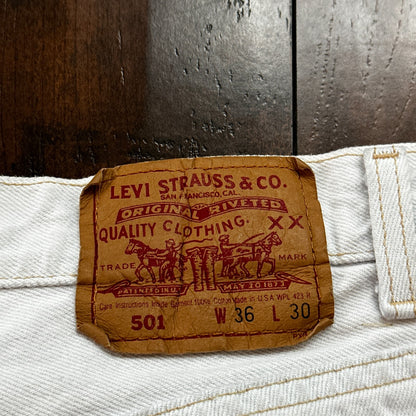 VTG USA Levis 501 Button Fly 90s Tag Jeans 80s 36x30 Act 32x29 Grey Faded White