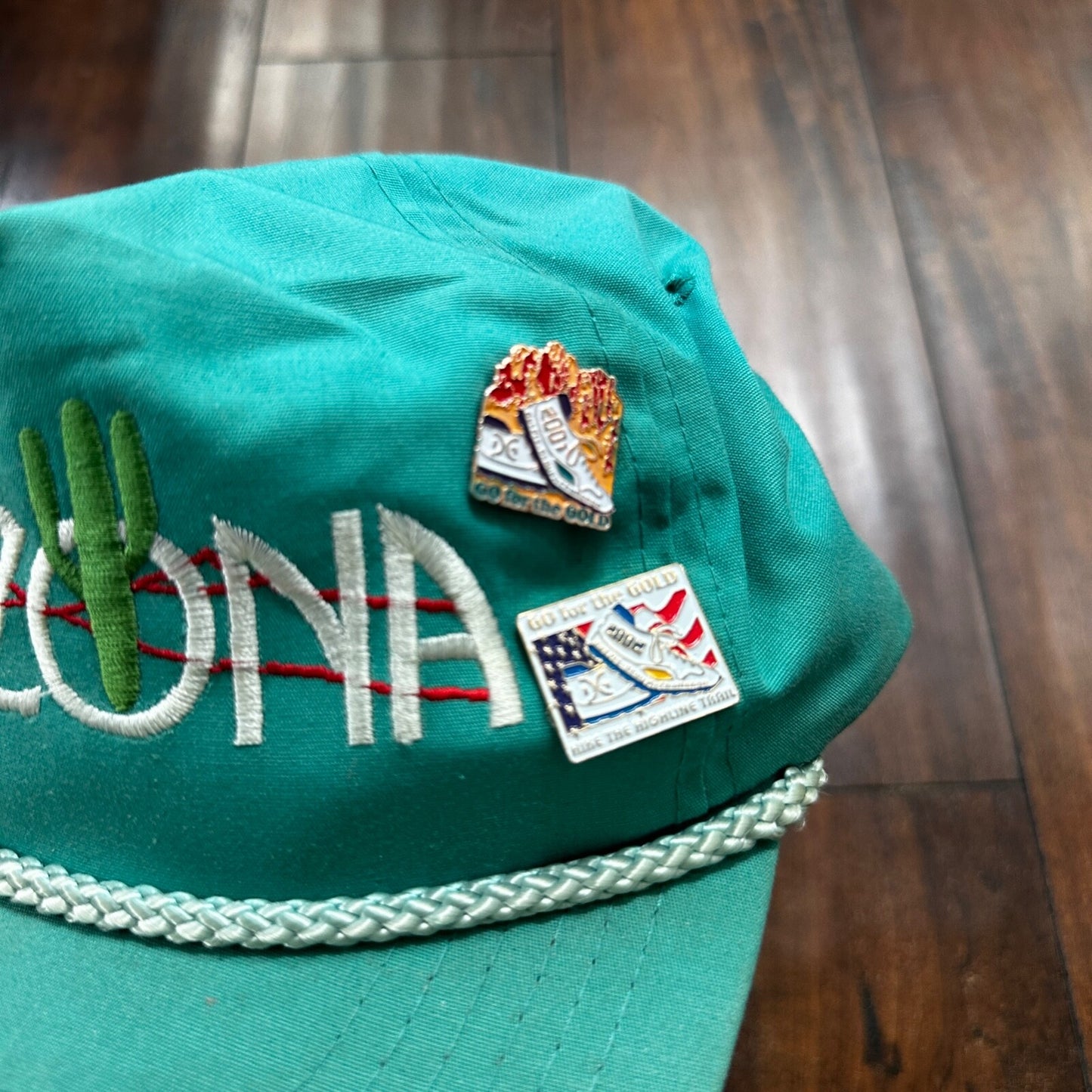 Arizona VTG Hat Cap Snapback Pins Cool Teal 80s Cactus Travel Fun