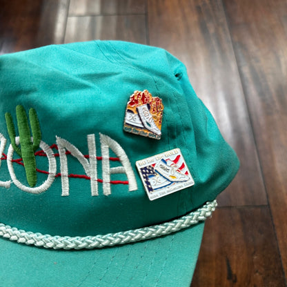 Arizona VTG Hat Cap Snapback Pins Cool Teal 80s Cactus Travel Fun