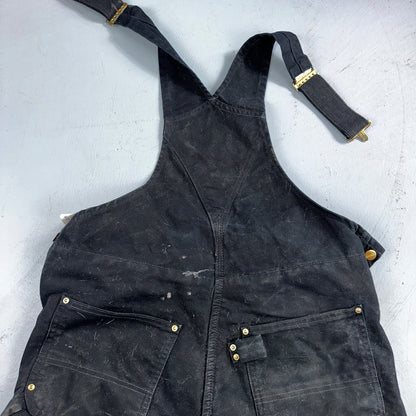 Carhartt Overalls Black Canvas Carpenter Lined R02 BLK USA Made Men’s 34x32