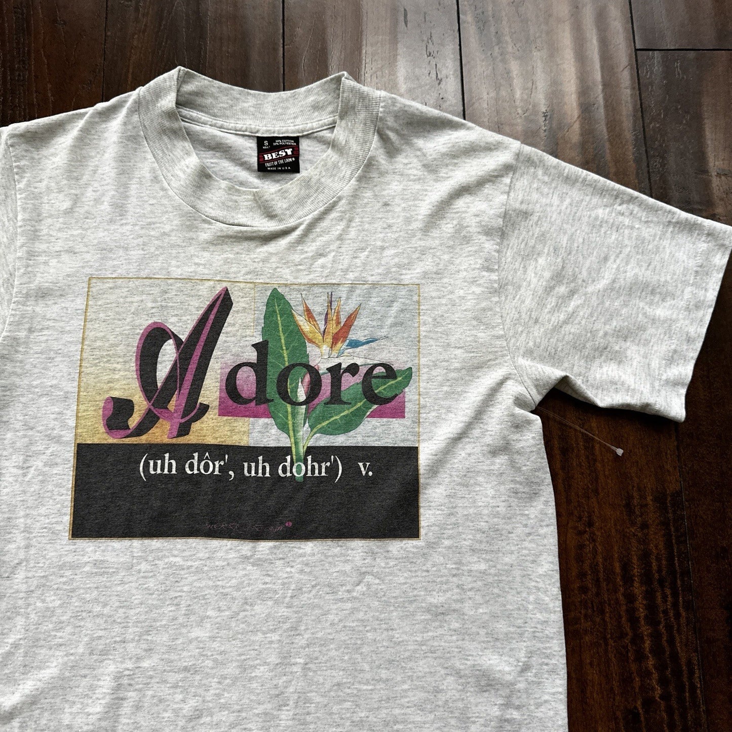 Adore Vintage T Shirt Spelling Funny Cute Love Screen Stars Grey 80s 90s Plants