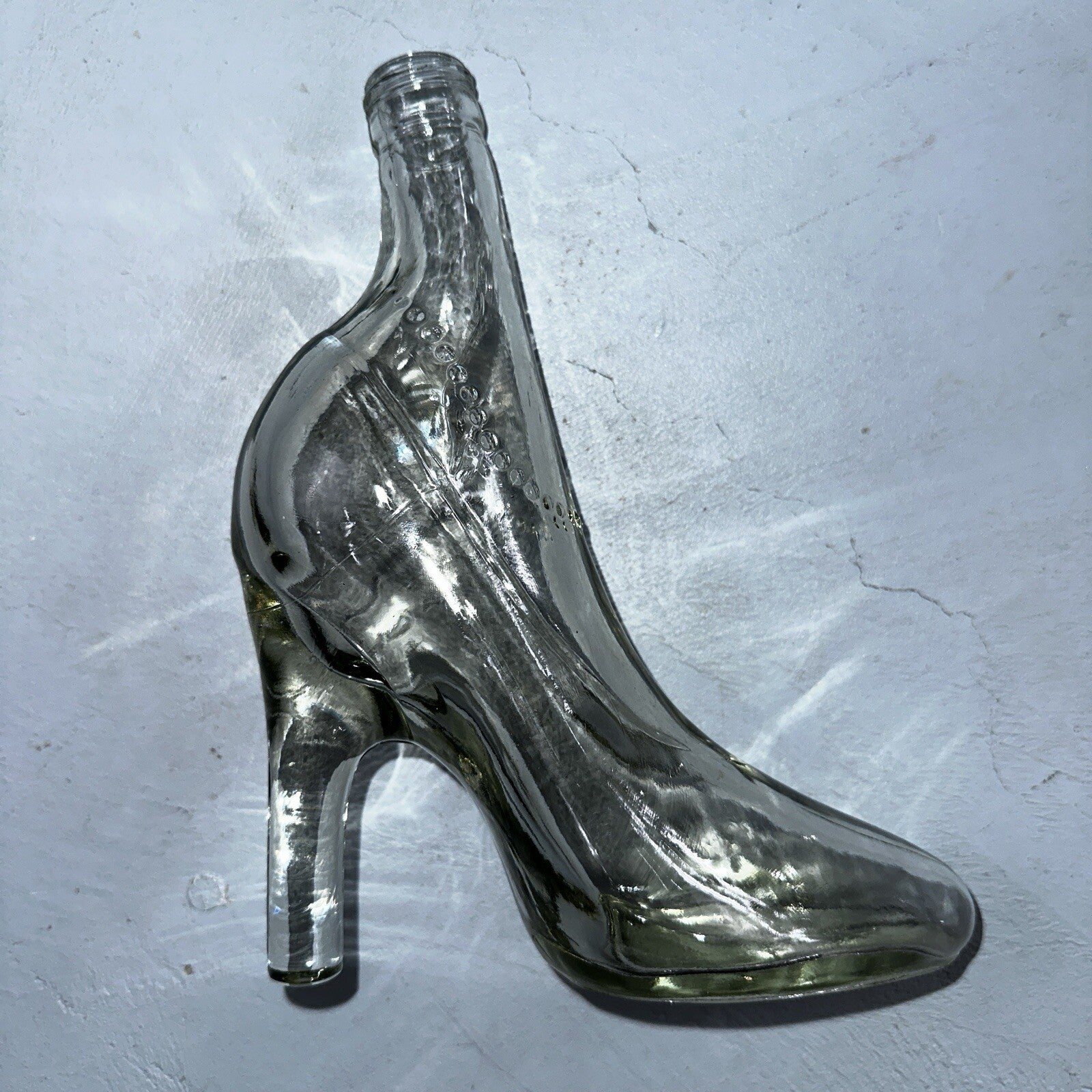 Empty Glass Boot Art High Heel Decanter Stiletto Shaped Lady Bottle Shoe VTG