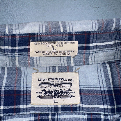 Levis VTG 1980s Pearl Snap Button Shirt Mens L Plaid 80s Cowboy Shirt Korea SS