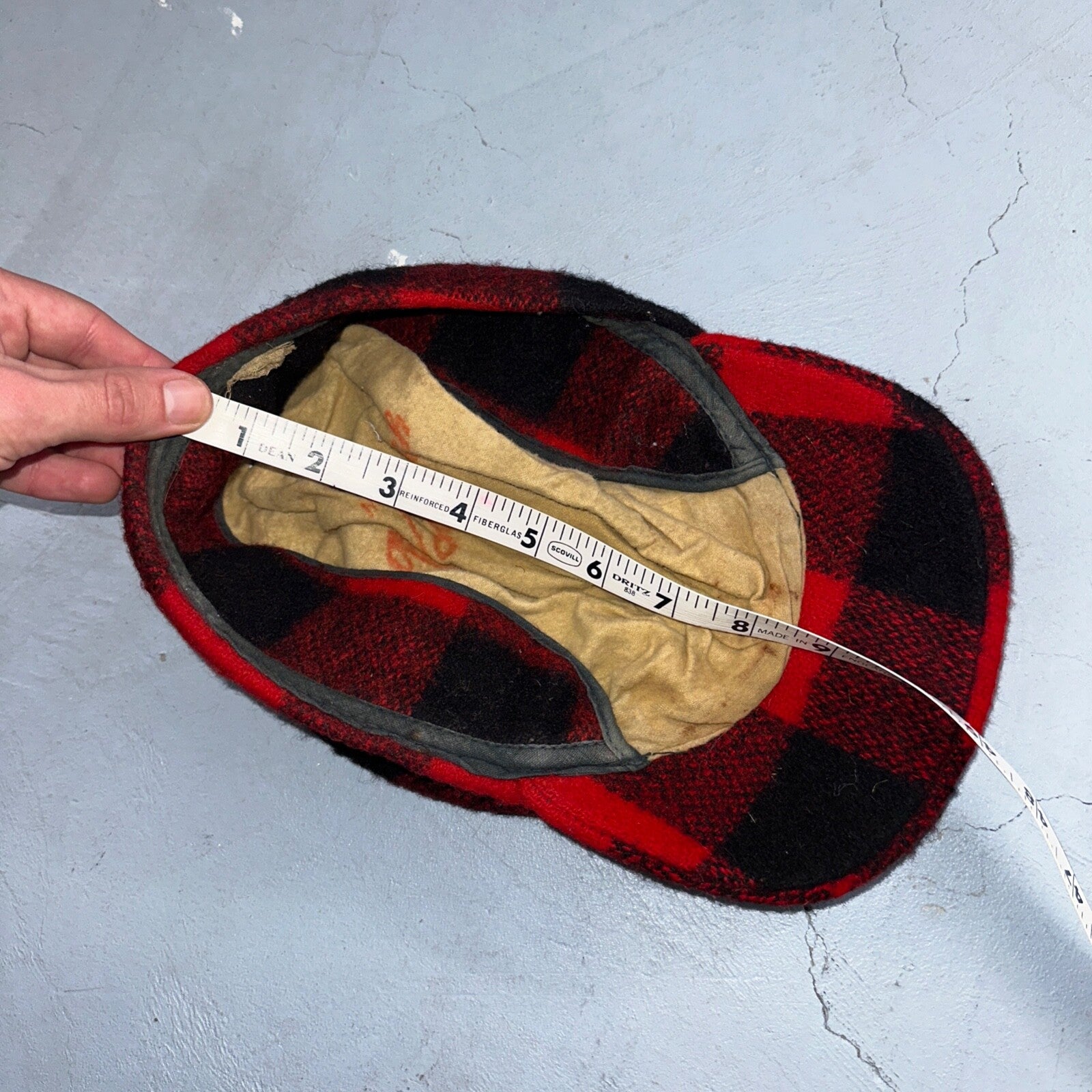 Vintage 1970s Woolrich Buffalo Plaid Red Black Hat with Ear Flaps USA 70s Warm