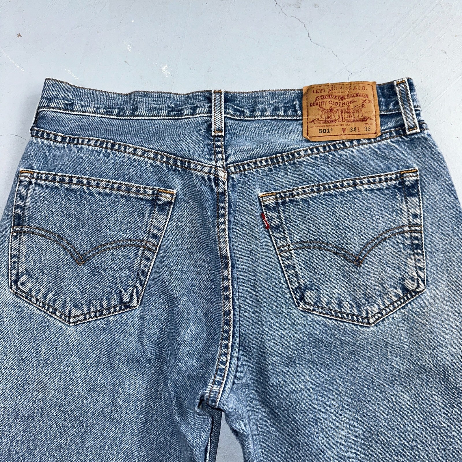Levis 501 Vintage Y2K XX Straight Leg Jeans 90s Blue Light Wash 34x36 Act 32x34