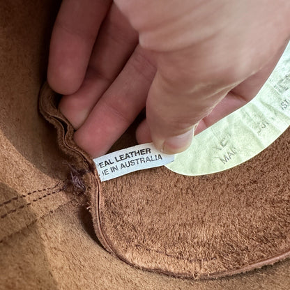 Vtg 1980s Leather Hat Suede Australia Hippy Suede Leather HAT Mens 20 Inch 80s