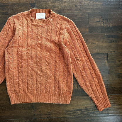 Vintage Jantzen Mens M Crewneck Sweater Orange USA Coogi Style Ugly Knit 60s